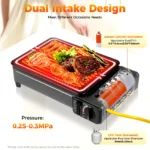 Portable Butane Gas Grill Stove,Dual Intake Camping Gas Stove Adjustable Firepower w/Grill Net&Carrying Case for Trekking Travel