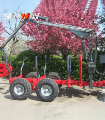 Hydraulic Atv Farm Tractor Log Timber Wood Trailer with Crane Grapple Remote Control Winch for Forestry Machinery 1