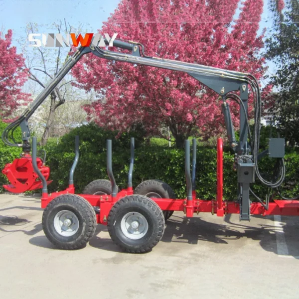 Hydraulic Atv Farm Tractor Log Timber Wood Trailer with Crane Grapple Remote Control Winch for Forestry Machinery 1