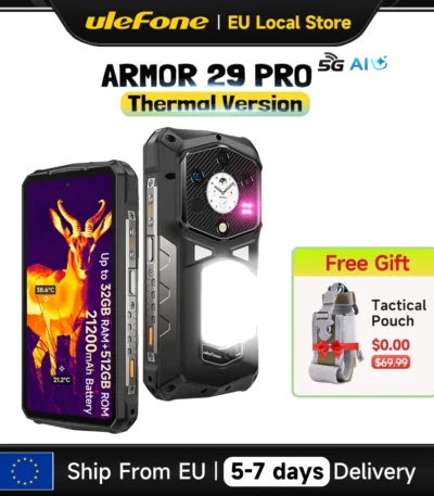 Ulefone Armor 29 Pro Thermal Version 5G AI Rugged Smartphone Android 15 6.67" 120Hz 512GB ROM 21200mAh 120W Flash Charging NFC 1