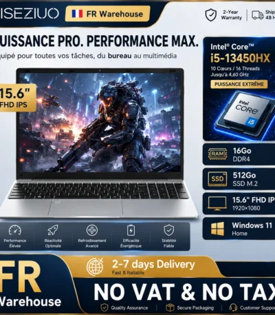15.6-inch Laptop with Intel Core i5-13450HX, 16 GB RAM, 512 GB SSD, Windows 11, Full HD IPS Display (1920x1080), High-Performance Gaming PC with 10 Cores and 16 Threads, up to 4.60 GHz, Wi‑Fi and Bluetooth, French Warehouse, Fast Delivery, VAT-Free 1