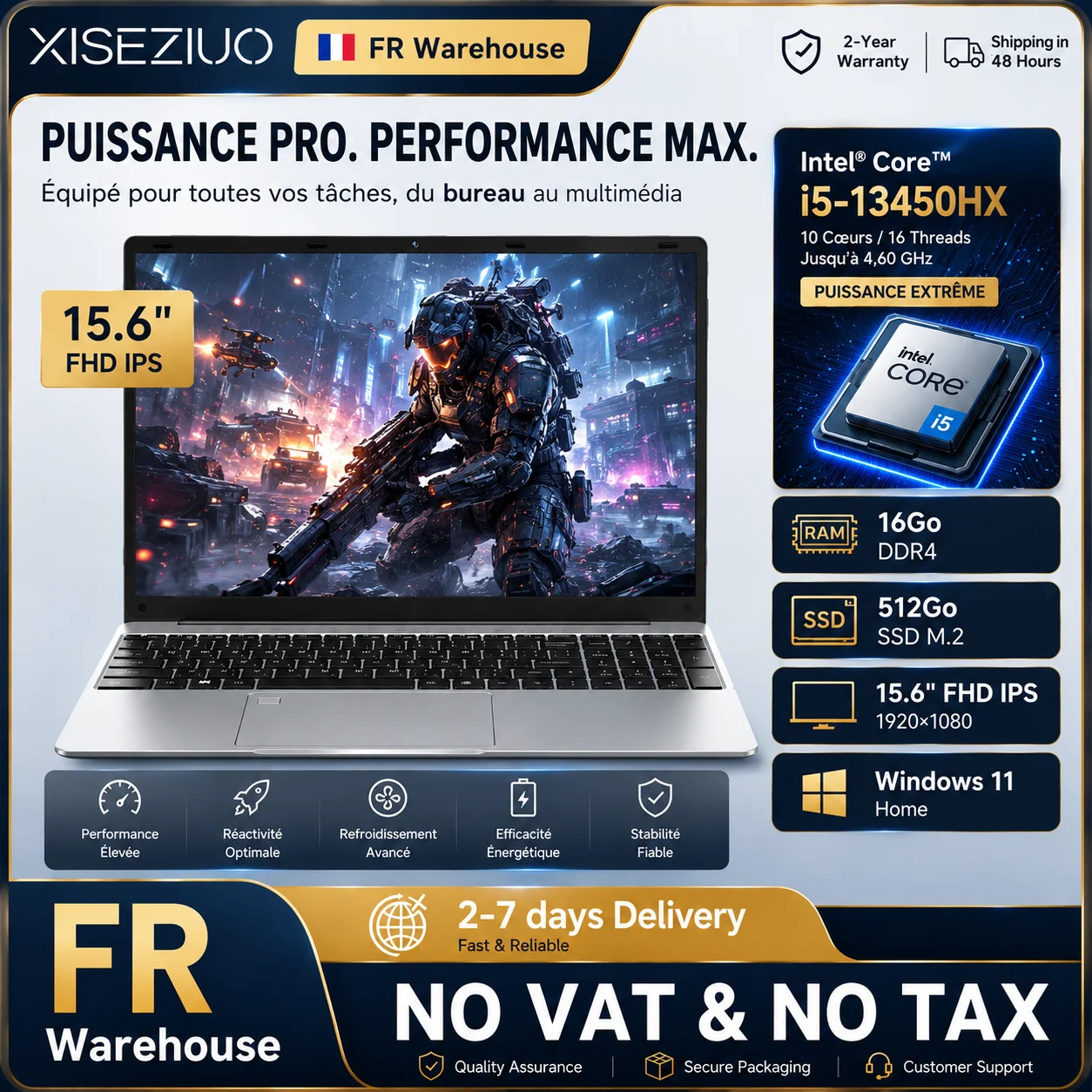 15.6-inch Laptop with Intel Core i5-13450HX, 16 GB RAM, 512 GB SSD, Windows 11, Full HD IPS Display (1920×1080), High-Performance Gaming PC with 10 Cores and 16 Threads, up to 4.60 GHz, Wi‑Fi and Bluetooth, French Warehouse, Fast Delivery, VAT-Free 15.6-inch Laptop with Intel Core i5-13450HX, 16 GB RAM, 512 GB SSD, Windows 11, Full HD IPS Display (1920×1080), High-Performance Gaming PC with 10 Cores and 16 Threads, up to 4.60 GHz, Wi‑Fi and Bluetooth, French Warehouse, Fast Delivery, VAT-Free