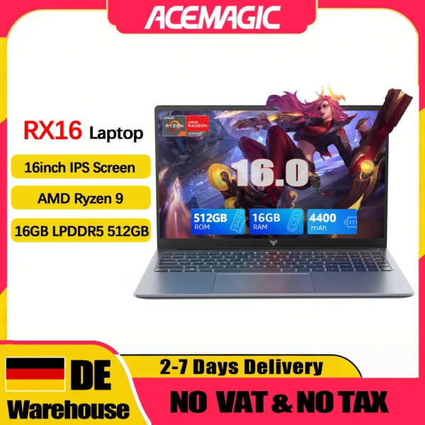 Acemagic RX16 Laptop 16“ Fhd Gaming Laptop Amd Ryzen 9 6900Hx 16Gb Ram 512Gb Ssd Windows 11 Pro Notebook Backlit Kb Wifi6 Bt5.2