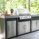 Custom Metal Stainless Steel Outdoor Kitchen BBQ Island Modular Wood Grain Outdoor Kitchen Set With Sink and Grill