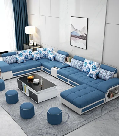 Linlamim Fabric Sofa Set Furniture Living Room Sofa Set with USB and Stools / Big U Shape Cloth Couch Sofas for Home Furniture 1