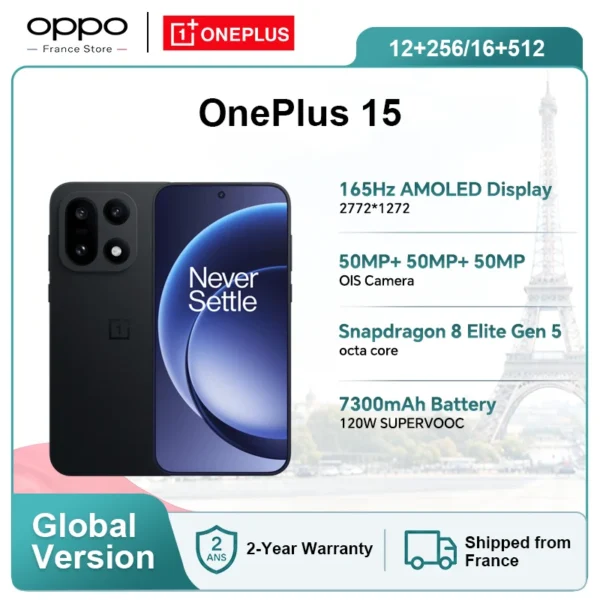 Global Version OnePlus 15 5G Smartphone Snapdragon 8 Elite Gen 5 165Hz Display 7300mAh 120W eSIM NFC Black