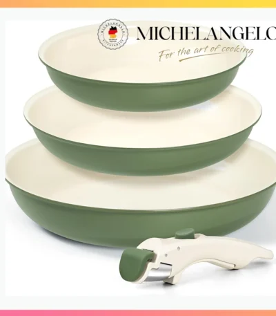 MICHELANGELO Ceramic Frying Pan Set Removable Handle Nonstick Skillet Sets with Non Toxic Coating Induction Compatible Oven Safe 1