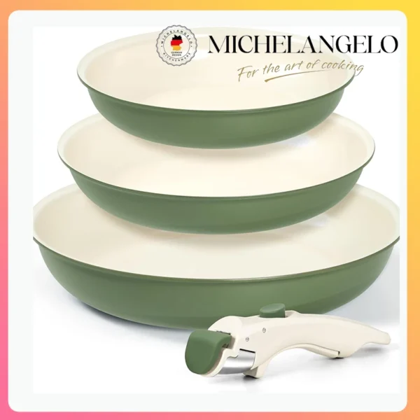 MICHELANGELO Ceramic Frying Pan Set Removable Handle Nonstick Skillet Sets with Non Toxic Coating Induction Compatible Oven Safe