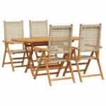 Outdoor Dining Furniture vidaXL 5-Piece Beige Garden Table & Chairs Set for Backyard