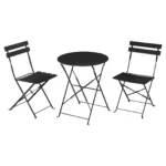 EUGAD 3-Piece Foldable Garden Bistro Set Round Table & 2 Chairs Ergonomic for Patio Balcony Outdoor 150kg Capacity No Assembly Needed