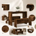 3-Piece Dining Table and Benches Set – Wooden Outdoor Garden Furniture