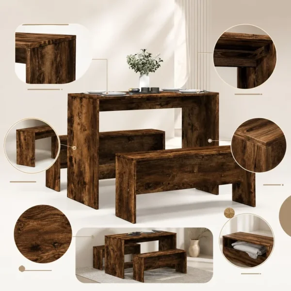 3-Piece Dining Table and Benches Set – Wooden Outdoor Garden Furniture