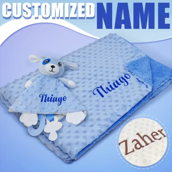 Custom Name Baby Blanket Personalized Baby Shower Gift Soft Minky Dot 2-in-1 Blanket & Lovey Set for Boys Girls