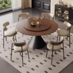 Modern Luxury Solid Wood Round Dining Table Chair Set 4 6 8 Seater  Living Room Restaurant Rotating Black Furniture Designs