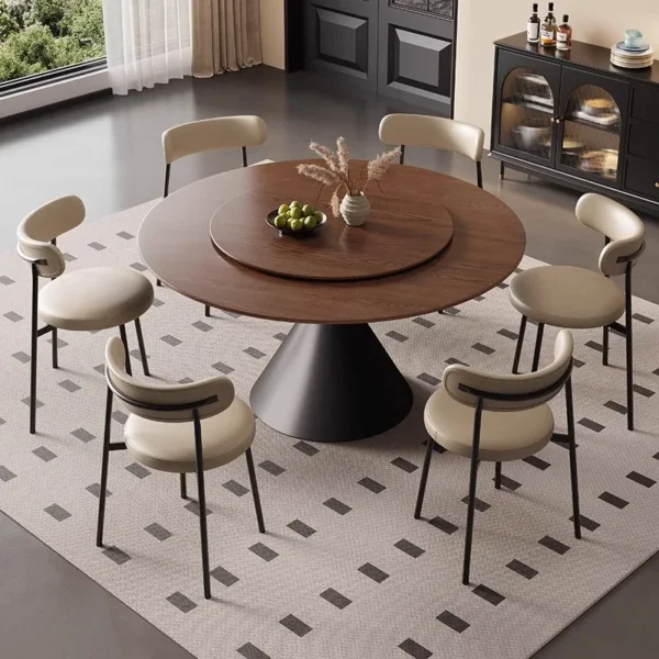 Modern Luxury Solid Wood Round Dining Table Chair Set 4 6 8 Seater  Living Room Restaurant Rotating Black Furniture Designs