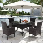 Terrace Furniture Set, Including 8 Cushioned Chairs and 2 Square Tables with Umbrella Shaped Hollow Grey Outdoor Chairs