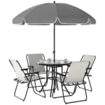 Outsunny 6-Piece Garden Table and Chairs Set with Table and Parasol Chairs