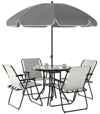 Outsunny 6-Piece Garden Table and Chairs Set with Table and Parasol Chairs 1