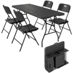 Outsunny Folding Camping Set with Table and 4 Chairs Black