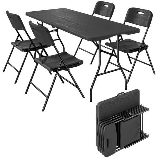 Outsunny Folding Camping Set with Table and 4 Chairs Black