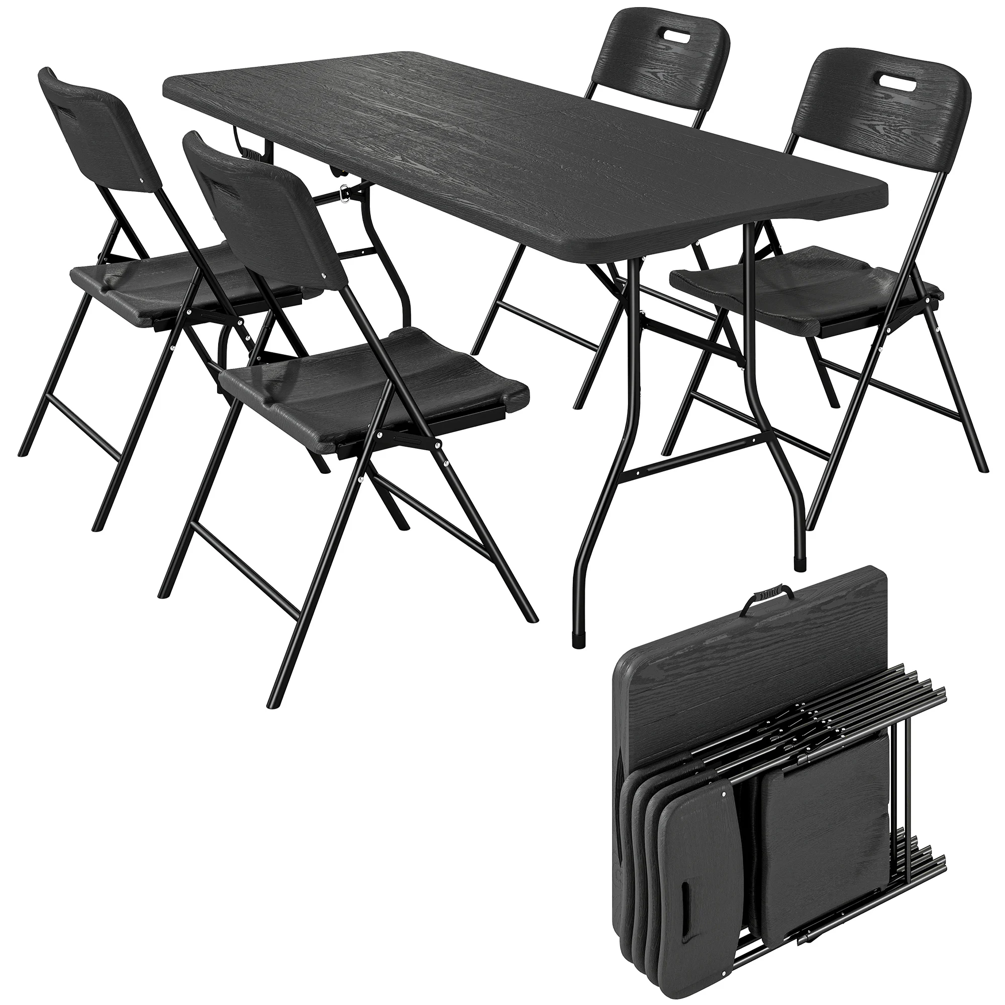 Outsunny Folding Camping Set with Table and 4 Chairs Black Outsunny Folding Camping Set with Table and 4 Chairs Black