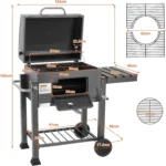 Charcoal Grill, BBQ Smoker with Handle and Folding Table, Perfect for Outdoor Patio, Garden and Backyard Grilling Camping Black