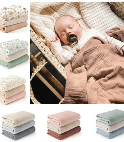 Baby cotton yarn quilt three-piece wrapping towel newborn six-layer wrapping blanket 1