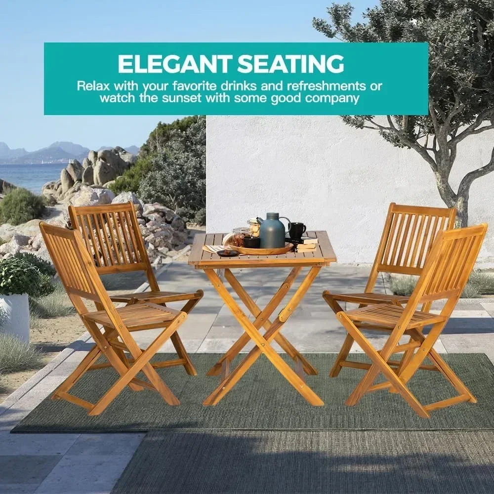 ad 5PCS Acacia Wood Outdoor Dining Set Folding Table with 4 Chairs Patio Garden Furniture Set for Patio, Deck, Yard ad 5PCS Acacia Wood Outdoor Dining Set Folding Table with 4 Chairs Patio Garden Furniture Set for Patio, Deck, Yard