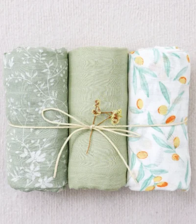 Elinfant 3PCS Bamboo Cotton Muslin Swaddle Blanket Newborn Swaddle Wrap Soft Cozy Nursing Cover Baby Quilt Swaddle Blankets 1