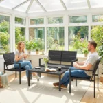 4-Piece HDPE Outdoor Furniture Set, 2-Seater Sofa, 2 Armchairs & Coffee Table 95.3×50.5cm, Weatherproof & Fade Resistant for Patio & Garden