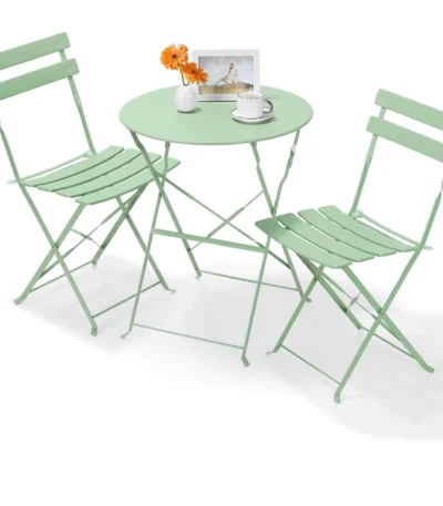 Bistro Table Set 3piece Steel Table And Chairs Folding Bistro Set, Outdoor Furniture Patio Set For Lawn Balcony Backyard Yard 1