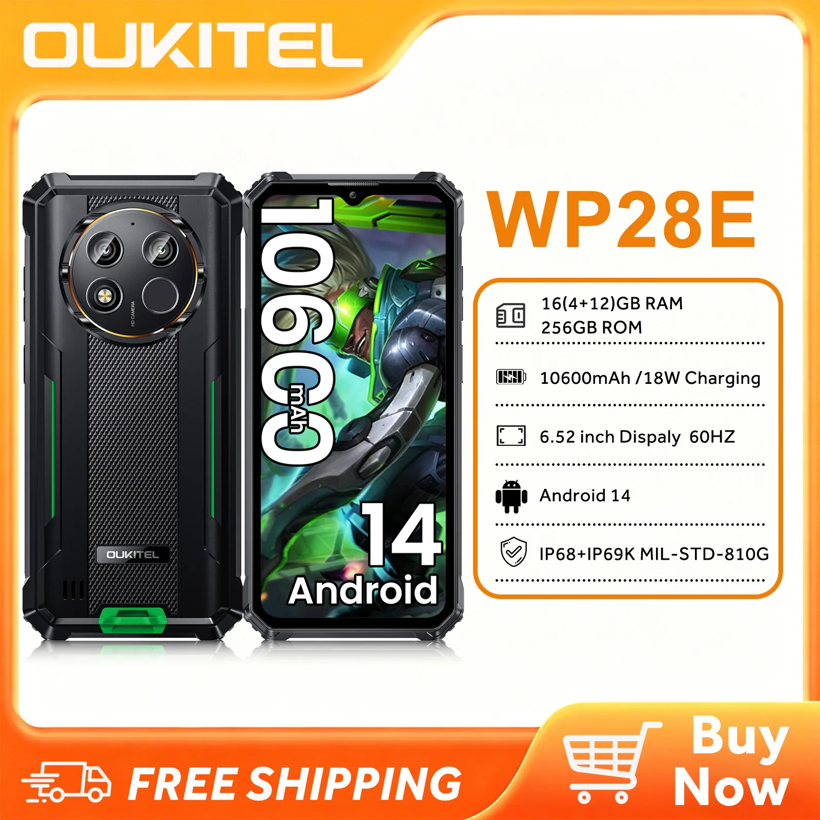OUKITEL WP28E Rugged Phone Unlocked, 64GB ROM/TF 1TB,10600mAh Battery Cell Phone, 6.52″ Screen Smartphone, 13MP Camera, 4G Dual OUKITEL WP28E Rugged Phone Unlocked, 64GB ROM/TF 1TB,10600mAh Battery Cell Phone, 6.52″ Screen Smartphone, 13MP Camera, 4G Dual