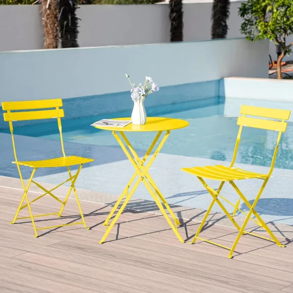 Garden Furniture Set, Weatherproof, Balcony Furniture Set, 3 Pieces for Small Balcony Bistro Table & 2 Chairs Folding Bistro Set