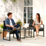 Dark Gray 3-Piece Rattan Bistro Set with 2 Garden Chairs & Coffee Table – Removable Cushions, Space-Saving Outdoor Furniture for Patio, Balcony or Garden – Sturdy, Weather-Resistant – Easy Assembly – Perfect for Relaxing or Dining