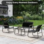 Garden Furniture Set, 4 Pieces, Textilene Balcony Furniture Set with Table, Sofa, and 2 Chairs, Steel, Seating Group for Garden, Balcony, Outdoors