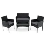 Rattan garden furniture set with 2 chairs, bench, table & cushions, seating group, garden furniture set, grey
