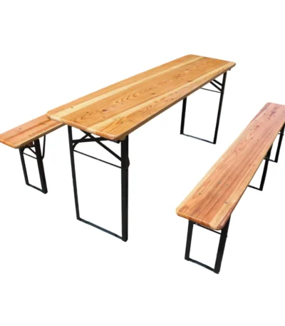 177 cm Outdoor Table and Chairs Set - Three-piece package: 1 folding table + 2 beer bar stools, made of weatherproof solid pine wood, saves space, table and chair set 1