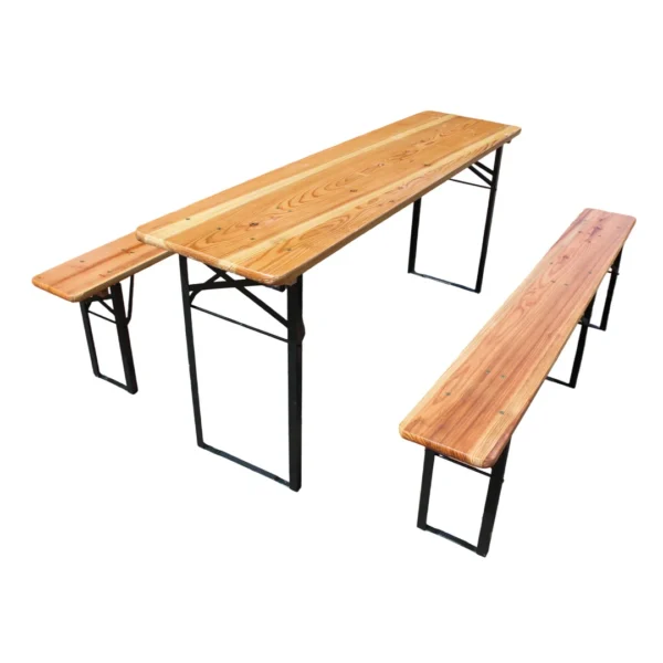 177 cm Outdoor Table and Chairs Set – Three-piece package: 1 folding table + 2 beer bar stools, made of weatherproof solid pine wood, saves space, table and chair set