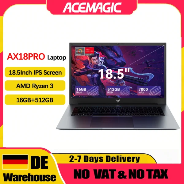 ACEMAGIC AX18PRO 18.5″Laptop Computer Windows 11 PRO 7000 mAh Battery AMD Ryzen 3 4300U Processor 16GB DDR4 RAM 512GB SSD Wifi5