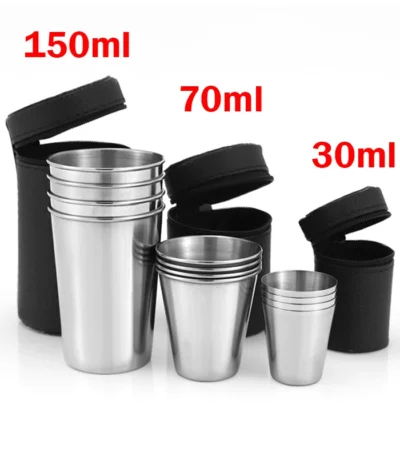 4Pcs/Set Outdoor Stainless Steel Water Cup With Case Hiking Camping Picnic BBQ Beer Cups Coffee Cup Portable Travel Drinkware 1
