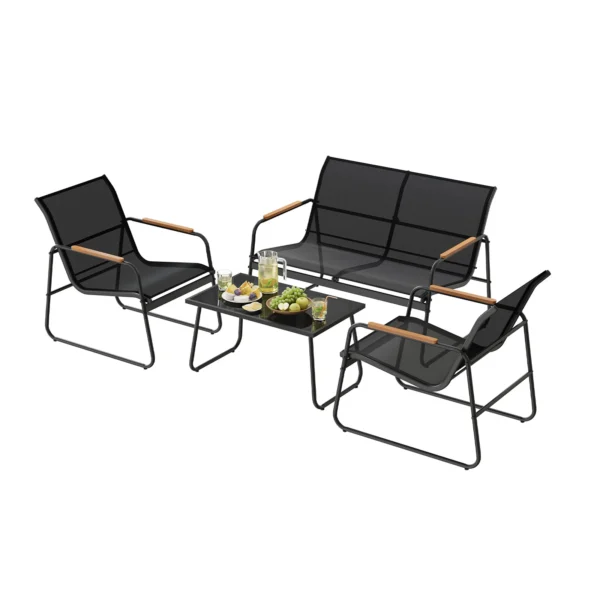 WOLTU Weatherproof Garden Furniture Set Garden Table with Two-Seater Sofa 2 Armchairs Metal Outdoor Seat Set for Patio Balcony