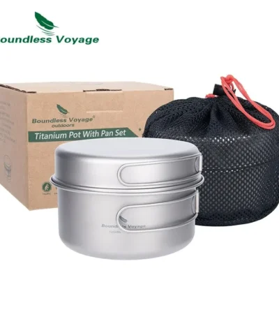 Boundless Voyage Titanium Pot Pan Set with Folding Handles Camping Cookware Hiking 1