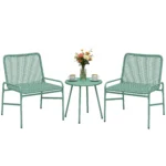 Outsunny 3-piece outdoor garden living room in resin braid and steel, round garden Table with 2 Chairs, 58x67x75cm, Green