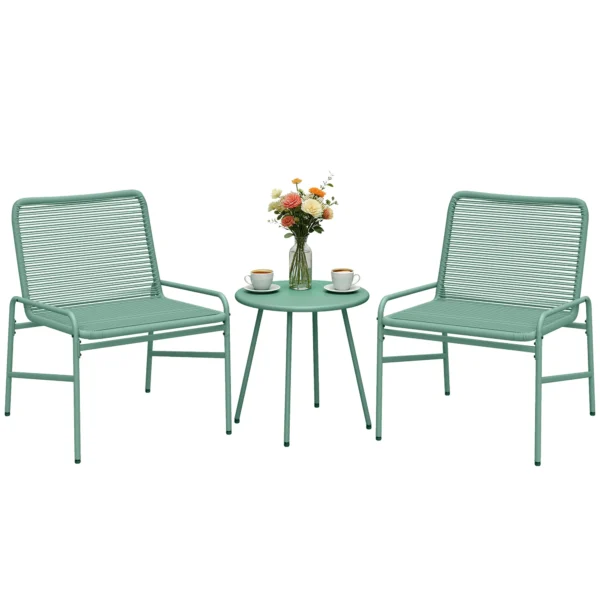 Outsunny 3-piece outdoor garden living room in resin braid and steel, round garden Table with 2 Chairs, 58x67x75cm, Green