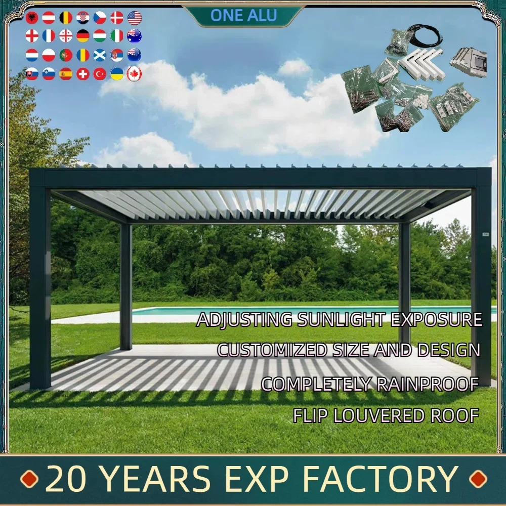 Bioclimatic Aluminum Pergola 3x3m/10x10ft Automatic flip louvered roof with LED garden gazebo canopy carport Bioclimatic Aluminum Pergola 3x3m/10x10ft Automatic flip louvered roof with LED garden gazebo canopy carport