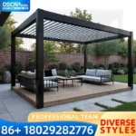 3x3m Outdoor Garden Waterproof Electric Open/Close Roof Shade Pergola with Wood/Aluminum Frames for Patio Backyard Poolside Luxu