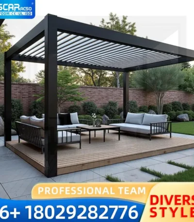 3x3m Outdoor Garden Waterproof Electric Open/Close Roof Shade Pergola with Wood/Aluminum Frames for Patio Backyard Poolside Luxu 1