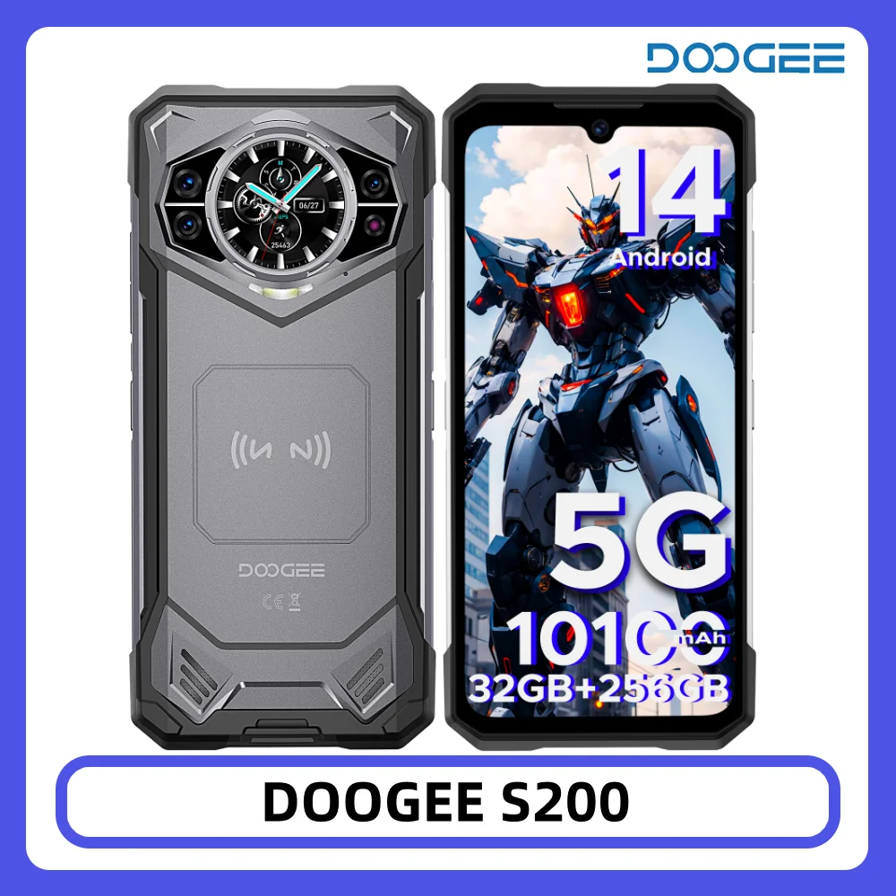 DOOGEE S200 5G Rugged Phone 12GB 256GB 1.32″ AMOLED Rear Display Dimensity 7050 100MP Camera 10100mAh NFC Smartphone DOOGEE S200 5G Rugged Phone 12GB 256GB 1.32″ AMOLED Rear Display Dimensity 7050 100MP Camera 10100mAh NFC Smartphone
