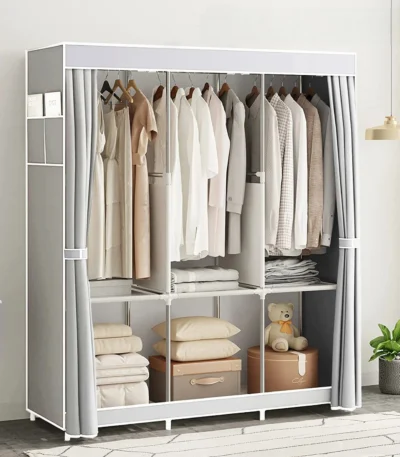 Canvas Fabric Wardrobes Portable Clothes Closet Bedroom Dustproof Storage Wardrobe With Hanging Rail Shelving Clothes Cupboard 1