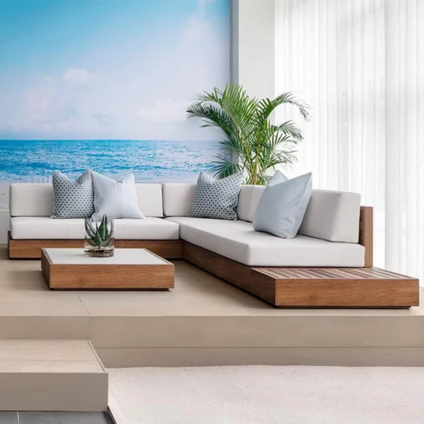 Outdoor Sofa Set All Weather Outdoor Teak Furniture Patio Garden Sofa Sectional Teak Wooden Garden Sofa